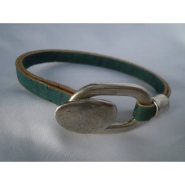 Bracelet liège fermoir métal T sécurisé ovale